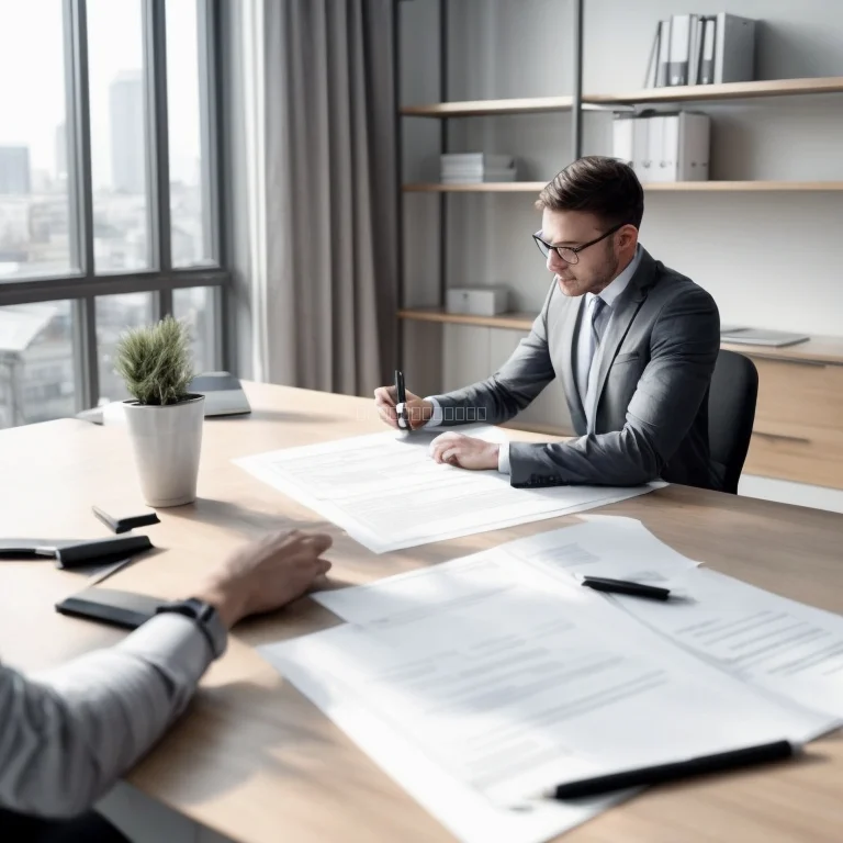 Legal advisor reviewing property sale agreement
